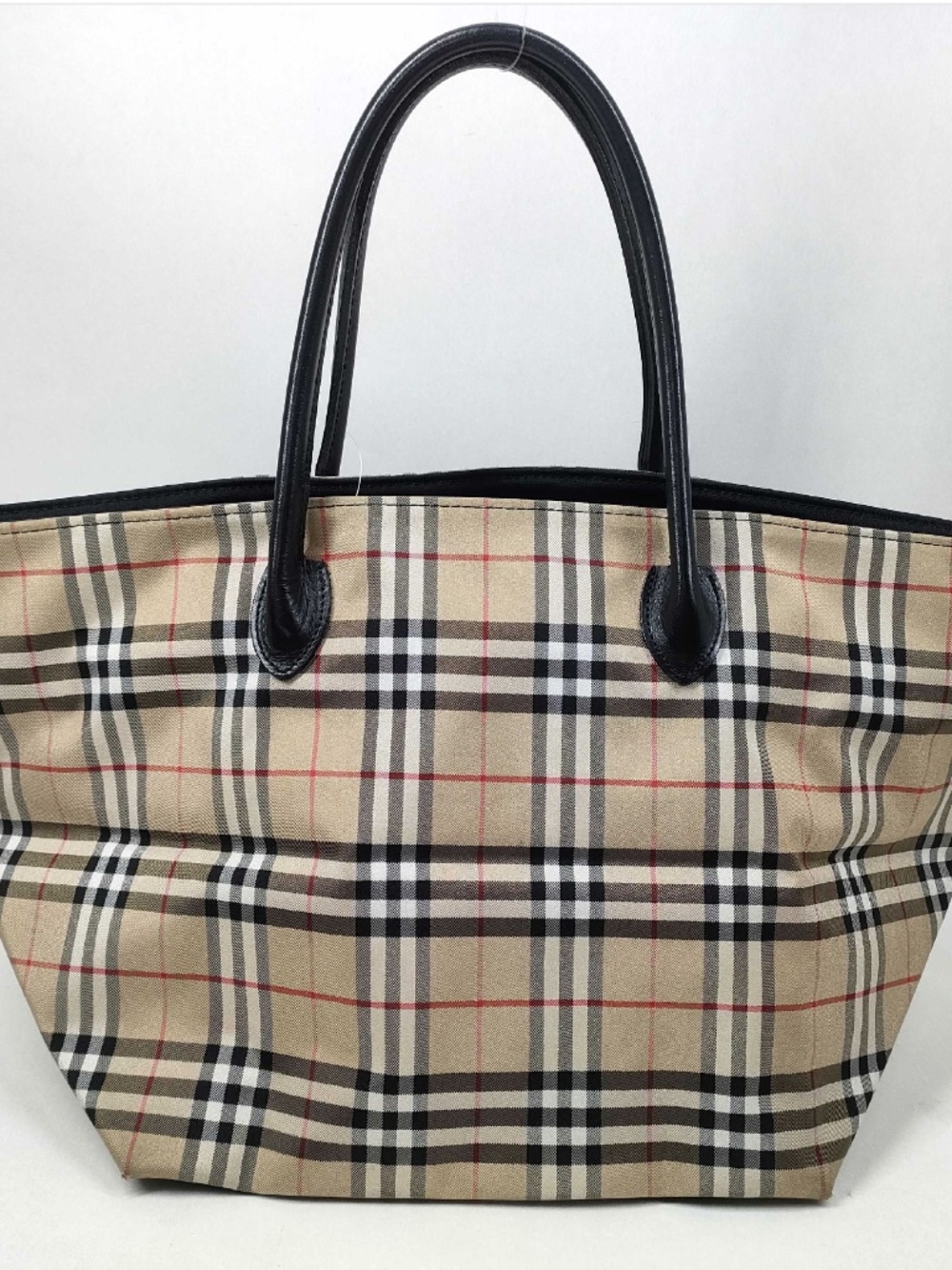 Authentic Burberry Blue Label Nova Check Large Tote Bag Black Leather Trim